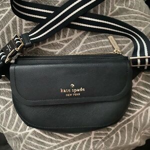 Kate Spade Black Crossbody with Striped Strap